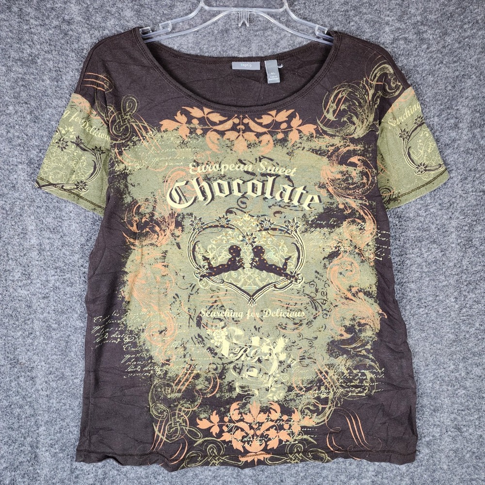 Apt. 9 T-Shirt Womens XL European Sweet Chocolate Brown Y2K Graphic EUC
